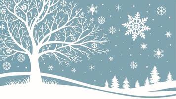 Winter background with tree and snowflakes illustration vector