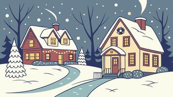 Winter scene with houses and trees in the snow vector