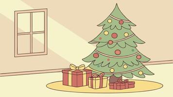Christmas tree and presents in a room vector