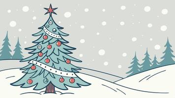 Christmas tree in the snow with snow falling vector