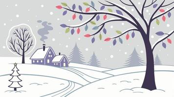 Winter landscape with house, trees and snow vector