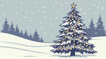 Christmas tree in the snow with snow falling vector