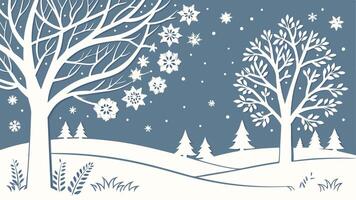 Winter landscape with trees and snowflakes vector