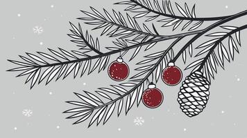 Christmas tree branch with pine cones and red berries vector