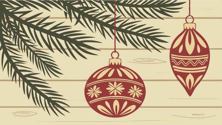 Christmas background with ornaments and fir branches