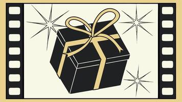 A black and gold gift box with a bow on it vector