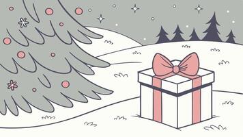 A christmas card with a gift box and tree vector