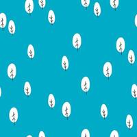 Seamless pattern of white simple trees in flat style. Cartoon forest illustration on blue background for design textile fabric paper, wallpaper, wrapping vector