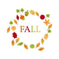 Fall in a circular frame of leaves, apples and acorns. Illustration isolated on a white background vector