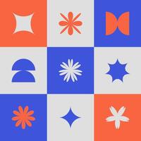 Seamless pattern of brutal abstract shapes on checkerboard. Modern illustration for textile, paper, fabric, background, print design, wrapping, wallpaper vector
