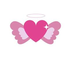 Heart with nimbus and angel wings logo, symbol, sticker in y2k style. Design element, nostalgic 90s, 2000s icon vector