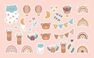 Cartoon boho sticker collection in scandinavian style. Bohemian set illustration vector
