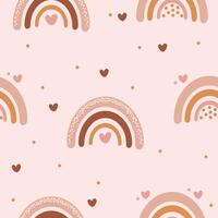 Seamless scandinavian pattern with rainbows in retro style. Boho illustration for textile, wrapping paper, fabric, print design, wallpaper, greeting, decoration, package, texture vector