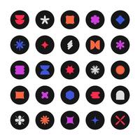 Set of template icons in minimalist brutalist style. Design futuristic shapes, signs, symbols, geometric figures for social highlights, cover, stickers, business vector