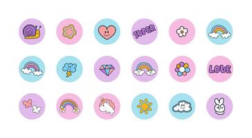 Set of highlights cover in y2k style. Templates icons collection for social media, design stickers, your business, scrapbooking, bullet journalling, story buttons vector