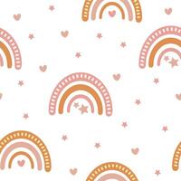 Seamless pattern with scandinavian boho rainbows and stars on white background. Retro illustration for textile, wrapping paper, fabric, print design vector