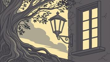 A drawing of a tree and a lamp vector