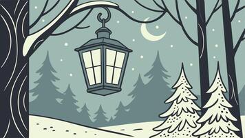 Winter landscape with a lantern and trees vector