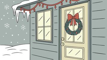 A cartoon of a house with a wreath on the door vector