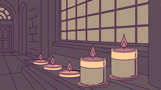 A drawing of candles in front of a window vector