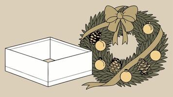 A wreath and a box with pine cones vector