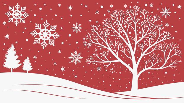 A red background with snowflakes and trees vector