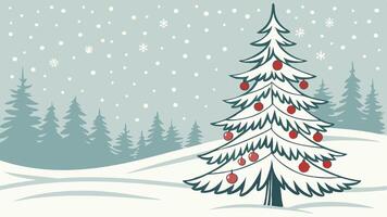 Christmas tree in the snow with snow falling vector