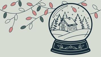 Snow globe decorated with christmas lights bokeh background. vector