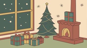 Christmas tree and presents in a room vector