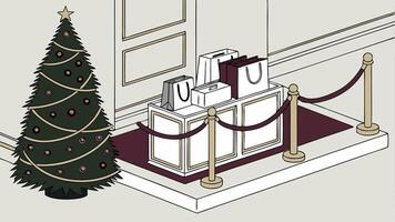 Luxury Merry Christmas product display podium with pine tree and decoration 3d render vector