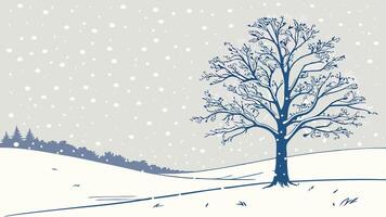 Winter landscape with tree and snowfall illustration vector
