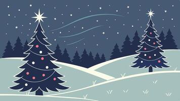 Christmas trees in the snow with stars vector