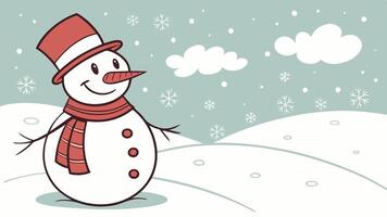 A cartoon snowman in a hat and scarf vector