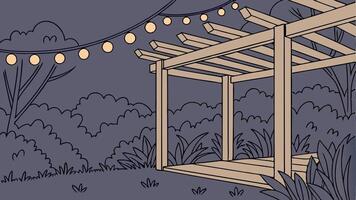 A drawing of a wooden pergola in the woods vector