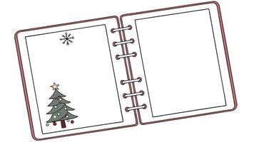 White blank flat lay empty mock up of open planner with christmas tree and decorations vector