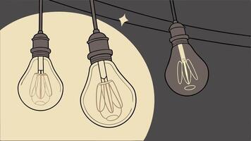 Three light bulbs hanging on a wire vector