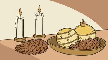A drawing of a basket with pine cones and eggs vector