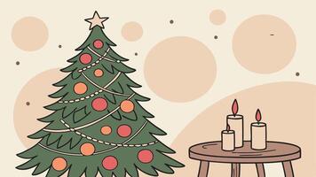 A christmas tree and a table with candles vector