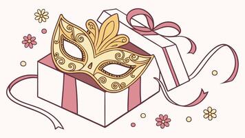 A gift box with a mask inside and a ribbon vector