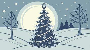 Christmas tree in the snow with stars and moon vector