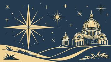 Christmas star lights in the night sky. in the style of light gold and indigo. luxurious vector