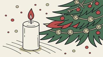 White christmas candle with christmas tree and copy space vector