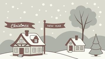 Christmas background with houses and trees vector