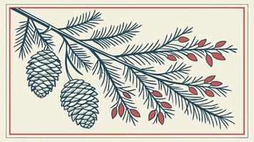 Christmas card with fir branches and cones. card mockup. copy space vector