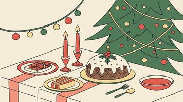 Christmas Table with a christmas tree in the background. vector