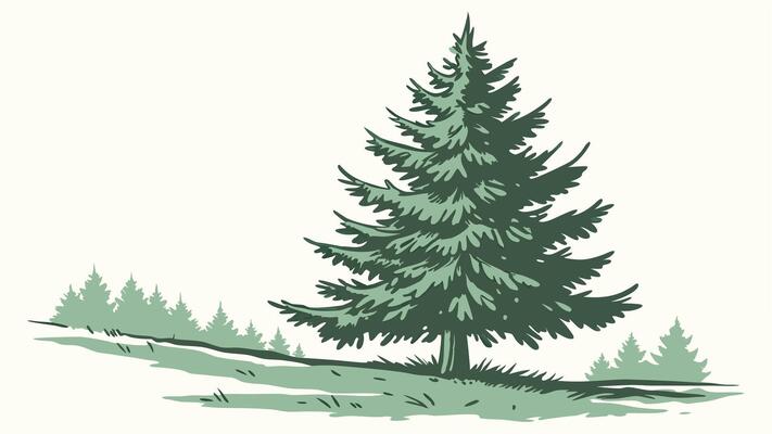 Watercolor green Christmas tree traditional isolated.