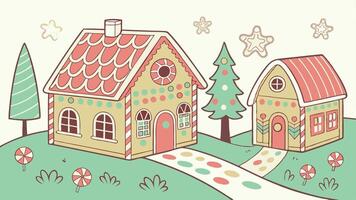 Christmas gingerbread city or town. Colorful christmas gingerbread house panorama - concept vector