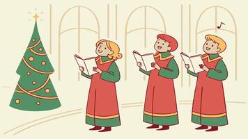 Christmas Choir Singing Joyfully with Sheet Music in Hand. vector