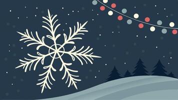 Snowflake in the night on blur bokeh background. Christmas and New Year concept. Christmas card. vector