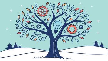 Creative winter tree concept. technology and future concept. background. vector